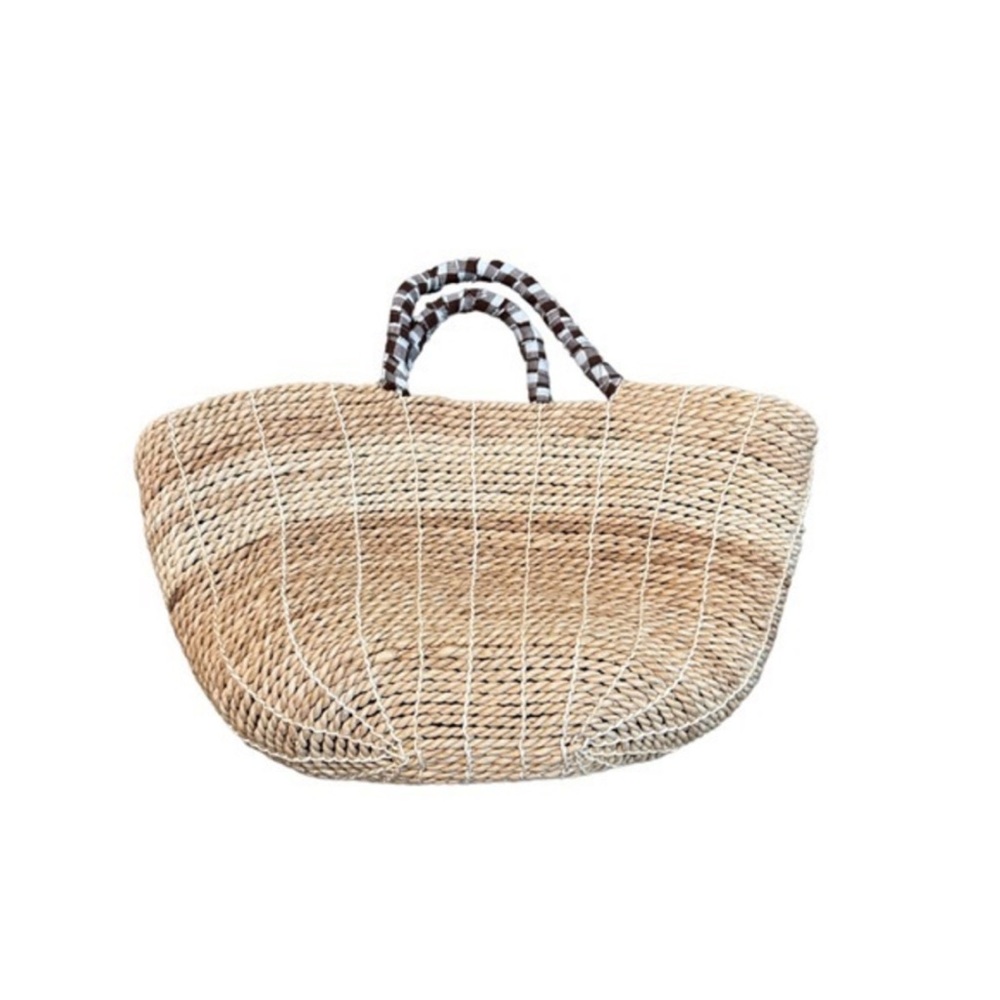 Cappelli Straworld Straw Bag Brown & White Gingham Lined and Handles NWT/NEW